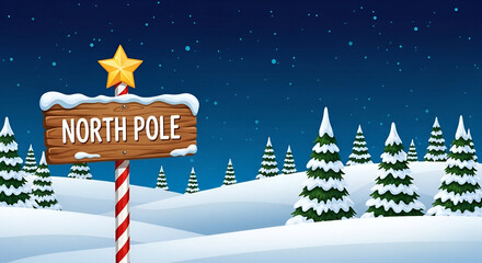 North Pole Sign in Winter Landscape