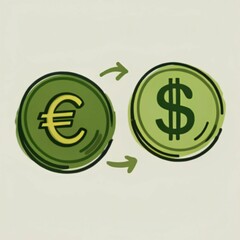 Fototapeta premium Euro to Dollar Currency Exchange Concept Illustration with Hand-Drawn Coins and Arrows