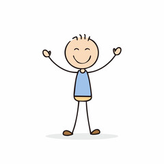 Smiling Cartoon Kid with Raised Arms: Representation of Joy, Playfulness, and the Pure Happiness Found in Everyday Childhood Moments
