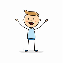 Joyful Cartoon Boy Raising Hands: Symbol of Positivity, Youthful Energy, and the Bright Smile of an Innocent Heart
