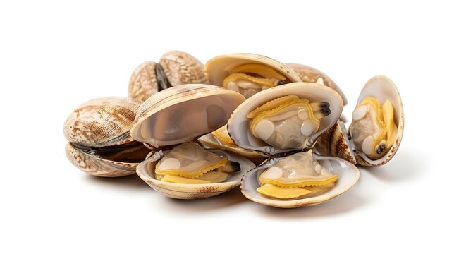 Pile of fresh raw clams isolated on white background for seafood dish - Powered by Adobe