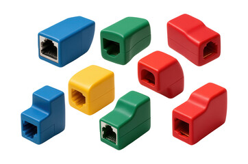 Color-coded network adapter set for organizing and identifying connections at home.