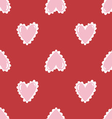 Pink hearts seamless background. Pink heart pattern. Red colorful romantic texture. Editable vector illustration for wrapping paper, packaging, fabric, room decor, phone case etc