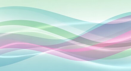 Abstract background with soft blue green and pink waves.