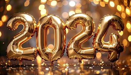 Golden 2024 Balloons Celebrating New Years Eve.