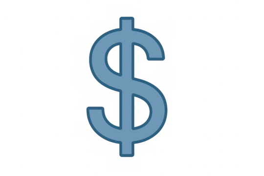 Blue dollar sign icon representing currency, finance, payment, wealth, and economy with transparent background - Powered by Adobe