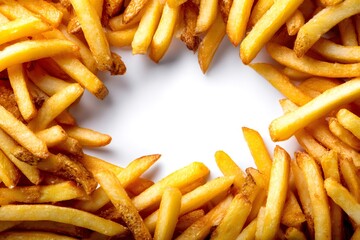 Golden crispy french fries creating central copy space
