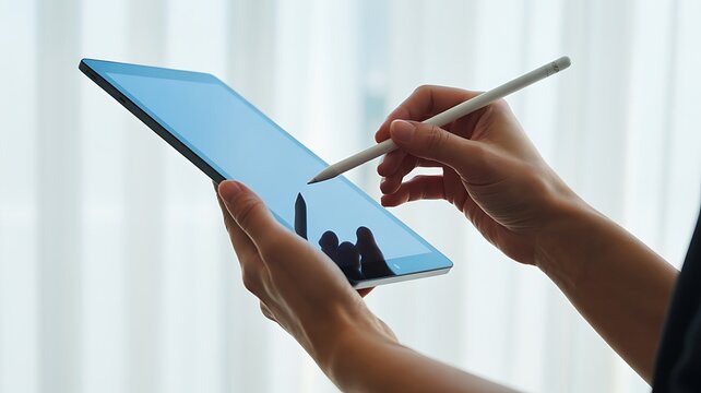 Person using a stylus on a tablet