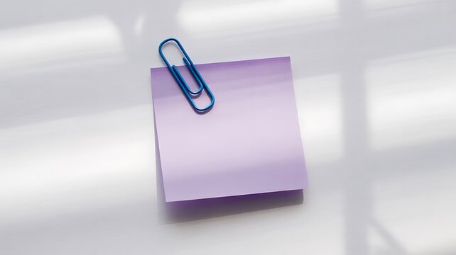 Purple Sticky Note with Blue Paperclip and Light Shadows