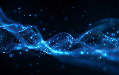 Dynamic blue glowing particles and dots create a mesmerizing abstract background, perfect for futuristic tech presentations, digital art, or modern science concepts.