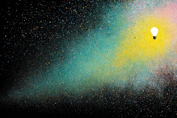 Illuminated Lightbulb Surrounded By Vibrant Particle Explosion Against Black Background