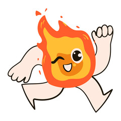 Cute character fire shape with funny expression. Cartoon isolated vector illustration.
