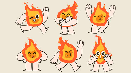 Cute characters fire shape with funny expression. Cartoon isolated vector illustration. © Ayaulym