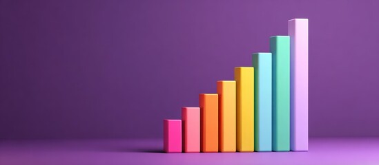A stylized bar graph ascends in a rainbow of colors, against a purple background