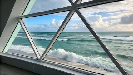 peaceful sea view through a travel window