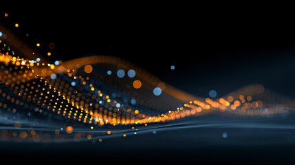 Dynamic abstract blue background with glowing orange and white dots, perfect for modern digital designs, websites, and creative projects, adding a vibrant touch