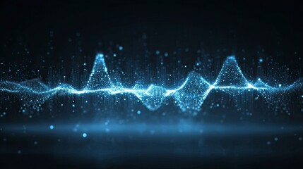 Dynamic abstract composition featuring a stunning glowing blue line and point grid with audio equalization, perfect for modern design and technology concepts