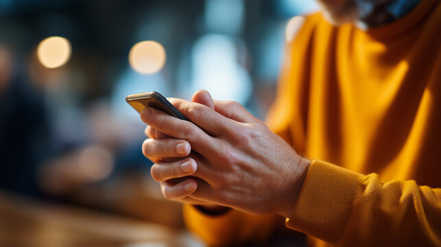 Hands texting in prayer group chat smartphone visible face defocused mobile mental health support text based faith community digital prayer network with copy space