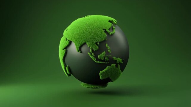 A rotating green Earth globe rendered in simple 3D animation&mdash;symbolizing sustainability, global awareness, and eco-conscious design.