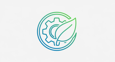 Ecofriendly technology concept with a gear and leaf icon, representing sustainable solutions and environmental awareness