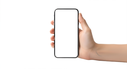 Hand Holding Modern Smartphone with Blank Screen, for App Interface Mockup Mobile Marketing or Digital Product Presentation, png