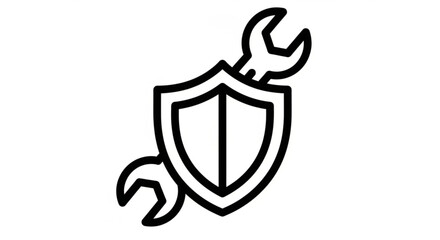 Wrench and shield icon representing security, maintenance, repair, protection, and technical support services