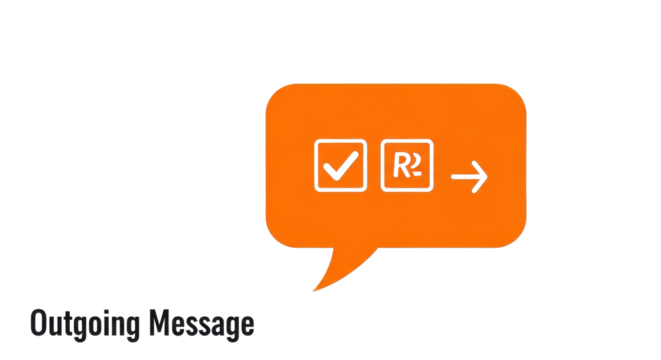 Outgoing Message status graphic icon in orange chat bubble for web and mobile interface isolated PNG with Transparent Background