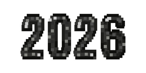 Pixel 2026 vector Number. Pixel art 2026 Number isolated transparent background. Perfect 2026 typography for calendar cover holiday banner greeting card cover design.