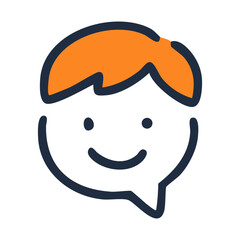 Cartoon avatar character speaking in speech bubble for chat communication and online support vector graphic