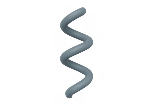 Rendered blue-gray spiral shape on transparent background, abstract 3d helix element for technology and science design