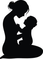 Mother and baby silhouette loving moment silhouette white background