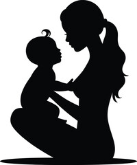 Mother and baby silhouette love bond silhouette white background