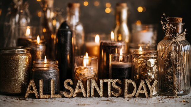 Solemn All Saints' Day remembrance with flickering candles casting warm light on a clean white background, offering peaceful space for heartfelt messages and spiritual reflection.