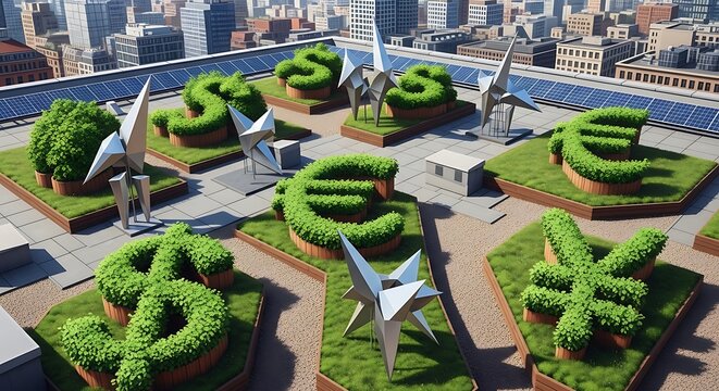Currency Symbols Rooftop Garden - Financial Landscape. - Powered by Adobe