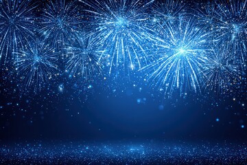 Festive Blue Fireworks Display Against Dark Backdrop Sparkling Glittering Lights