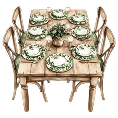 Custom vertical slats for kitchen with your photo Rustic Watercolor Dining Table Set with Green Floral Plates
