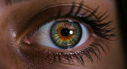 Extreme Macro Shot of a Multicolored Human Eye with Detailed Iris Texture