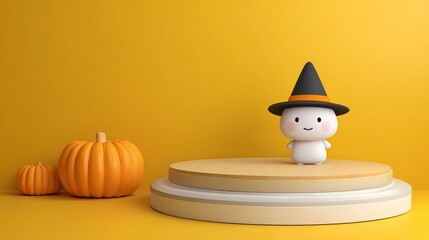 Stunning 3D rendering showcases a modern podium mockup with a spooky, festive Halloween-themed background, perfect for product launches, presentations, and seasonal promotions.