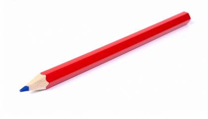 Red pencil with blue tip on white background, isolated, close-up, school supplies, art, drawing, education