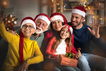 Selfie with smiling family on Christmas holiday