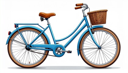 Classic Blue Bicycle with Wicker Basket - Vintage Style Bike for Leisure and Travel
