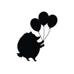 Adorable hedgehog floating with balloons in happy playful style Vector illustration