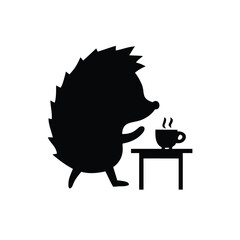 Hedgehog sipping tea calmly at a small cozy table scene Vector illustration