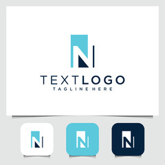 N logo design with blue square accent and sleek presentation
