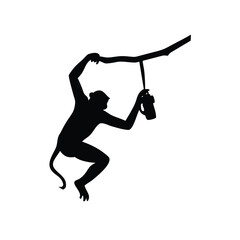 Monkey hanging from a tree branch in a playful jungle moment Vector illustration