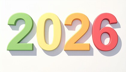 Colorful 3D Year 2026 Numbers on White Background - New Year, Future, and Planning Concept