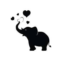 Elephant blowing heart shaped bubbles in a playful happy scene Vector illustration