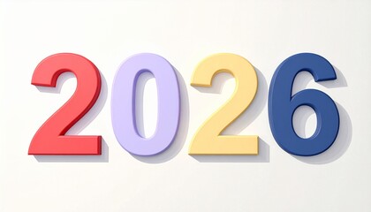 Colorful 3D Year 2026 Numbers on White Background - New Year, Future, and Celebration Concept