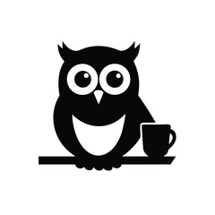 Owl holding a cup of coffee looking wise and relaxed Vector illustration