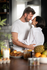 Romantic breakfast of cheerful couple